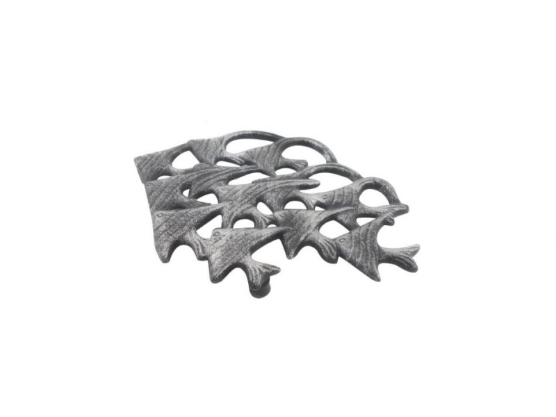 Rustic Silver Cast Iron School of Fish Kitchen Trivet, 6.5"