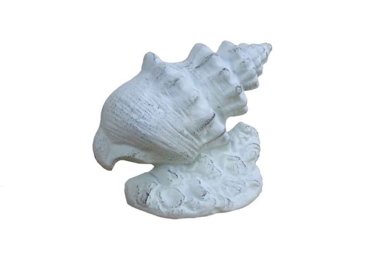 Whitewashed Cast Iron Conch Shell Door Stopper 9"