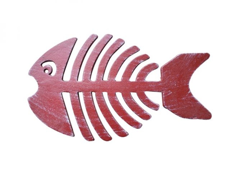 Rustic Red Whitewashed Cast Iron Fish Bone Trivet 11"