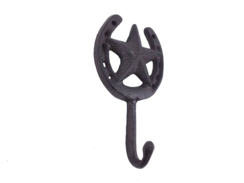 Cast Iron Barn Star And Horseshoe Decorative Metal Wall Hook 7"