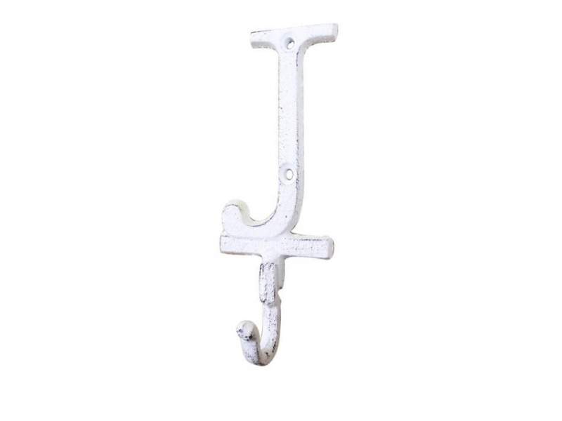 Whitewashed Cast Iron Letter J Alphabet Wall Hook 6"