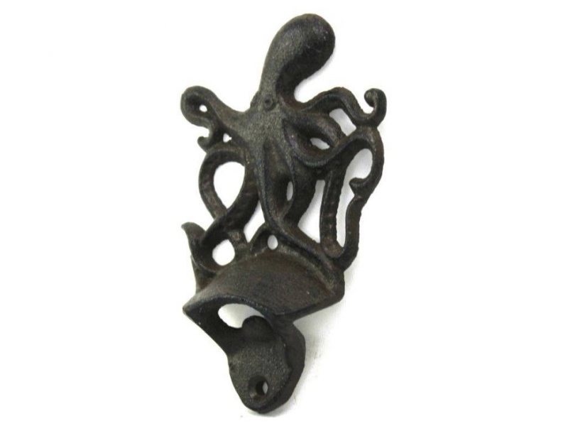 Cast Iron Wall Mounted Octopus Bottle Opener 6"