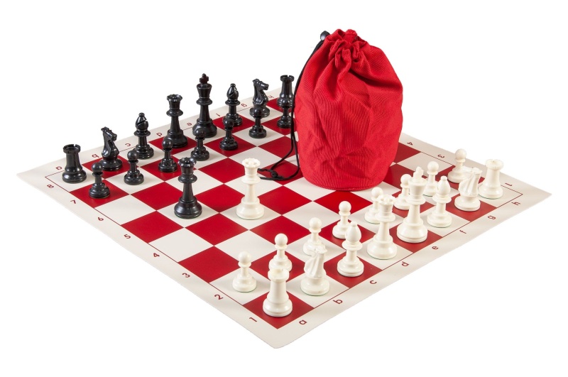 Drawstring Chess Set Combination - Triple Weighted Regulation Pieces | Vinyl Chess Board | Drawstring Bag