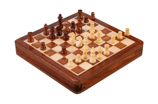 Wooden Magnetic Travel Chess Set - 10" Square With Drawer