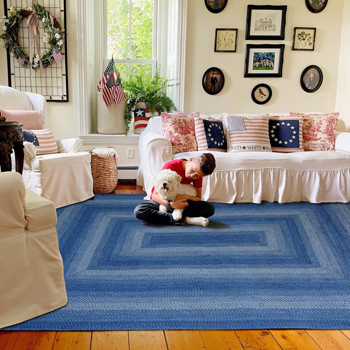 Denim Blue Jute Braided Oval Rugs