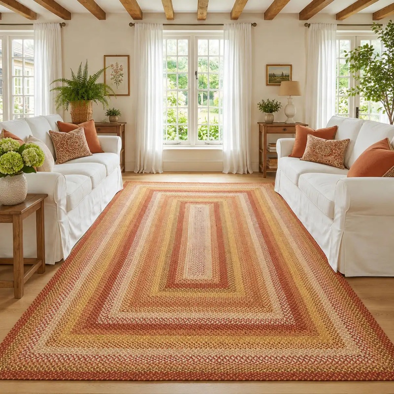 Amber Leaf Brick Red Braided Jute Rugs For Country Decor
