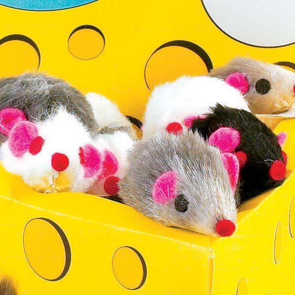 Cat Mice Toy - Zanies Fur Mice - Cheese Wedge Display Box 60 Ct