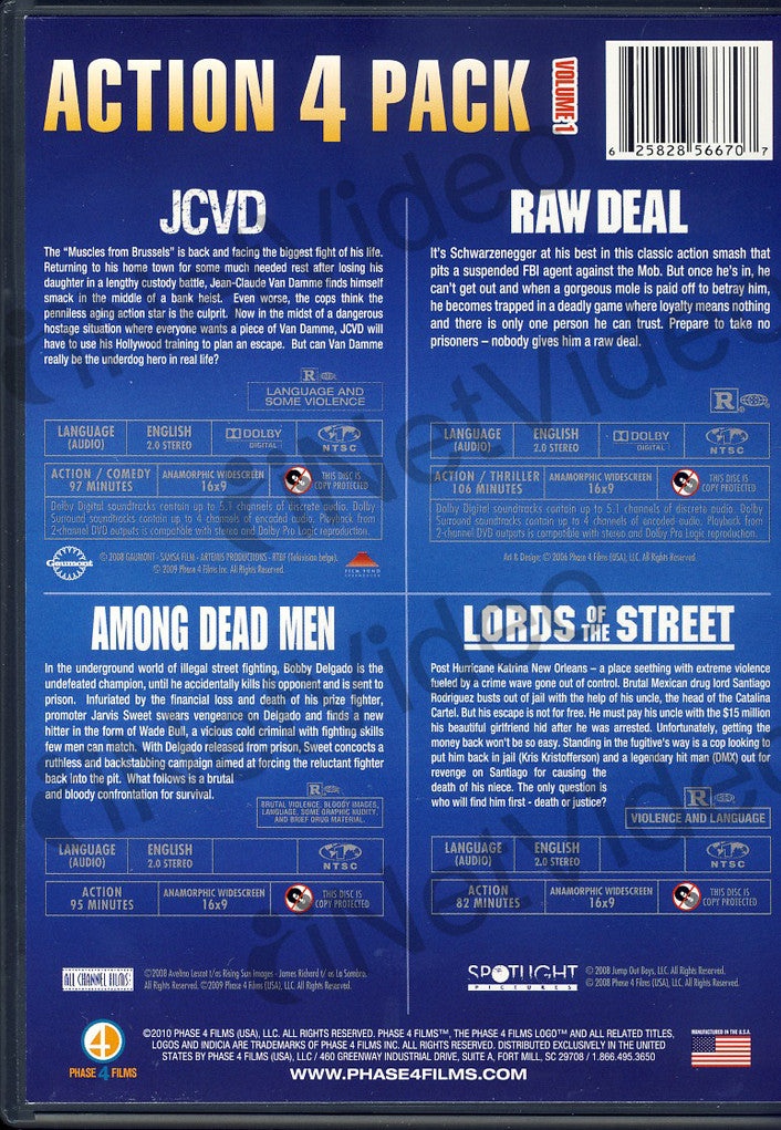 Action 4 Pack - Volume 1 (Jcvd / Lords Of The Street / Among Dead Men / Raw Deal)