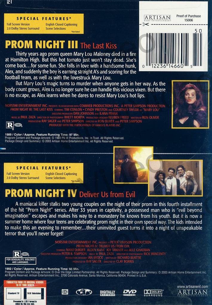 Prom Night 3 - The Last Kiss / Prom Night 4 - Deliver Us From Evil (Double Feature)