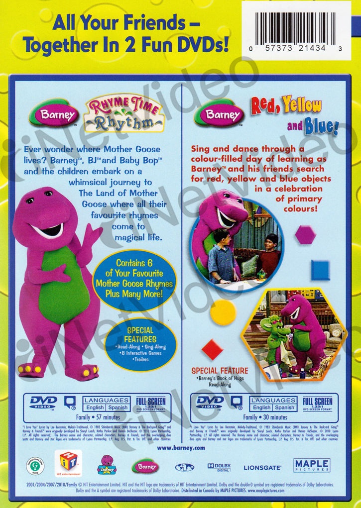 Barney (Rhyme Time Rhythm/Red, Yellow, And Blue) (Double Feature)