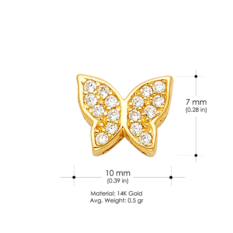 14K Gold Cz Butterfly Charm Pendant