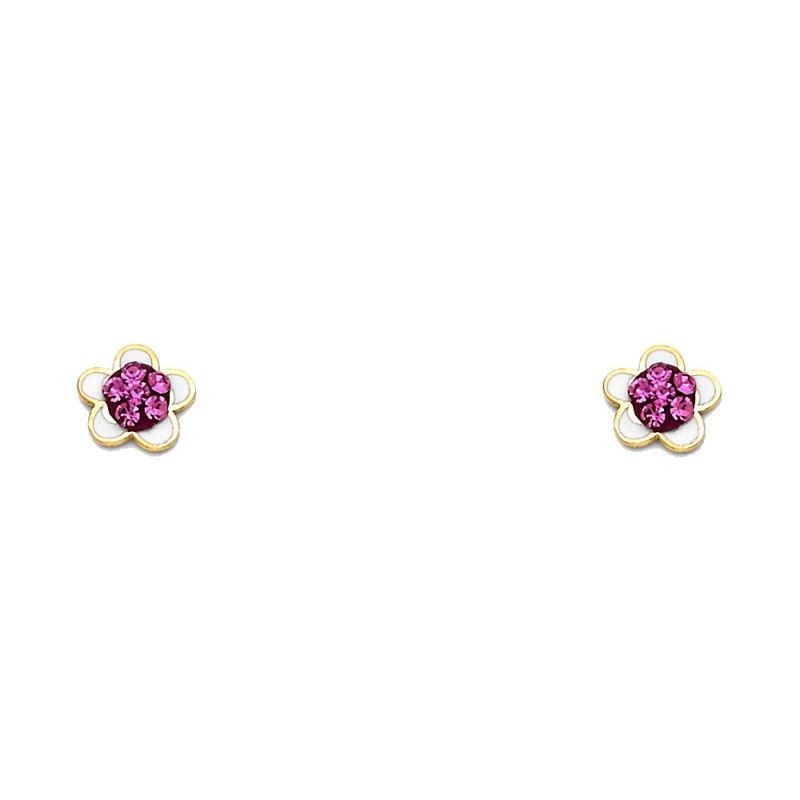 14K Gold Crystal Flower Stud Earrings