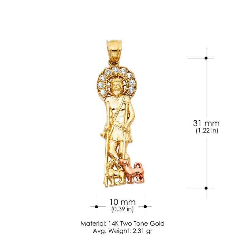 14K Gold Cz Religious St. Lazaro Charm Pendant