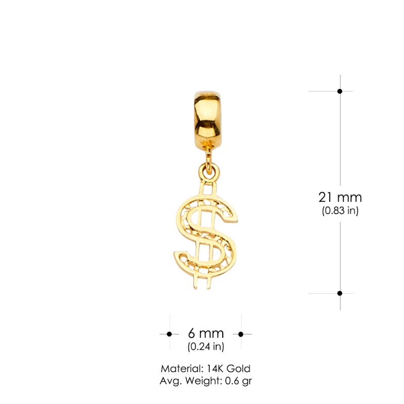 14K Gold Dollor $ Mix & Match Charm Pendant
