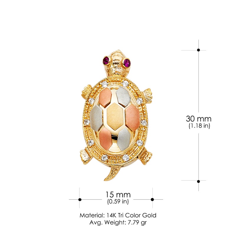 14K Gold Cz Turtle Charm Pendant