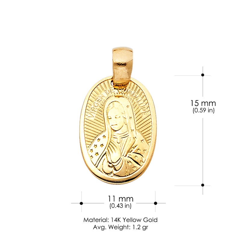 14K Gold Guadalupe Religious Pendant