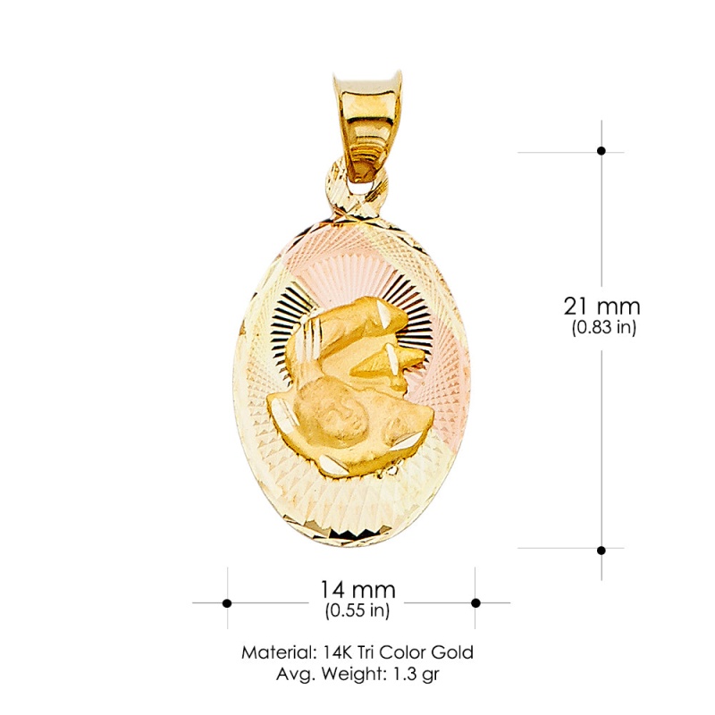 14K Gold Diamond Cut Baptism Stamp Religious Pendant
