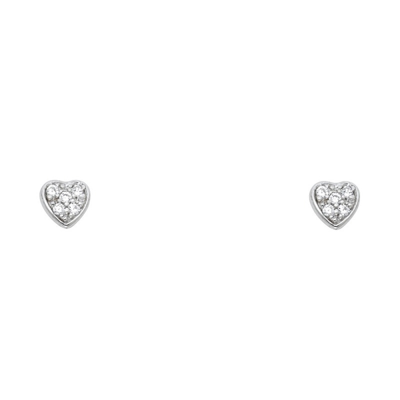 14K Gold Cz Stone Heart Stud Earrings