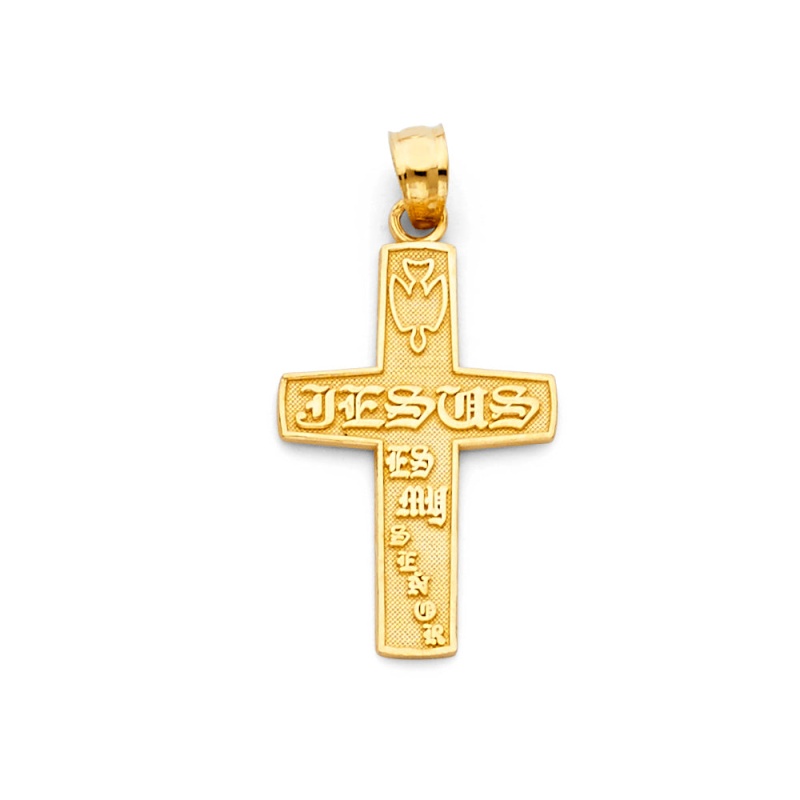 14K Gold Religious Jesus Is My Senor Cross Pendant
