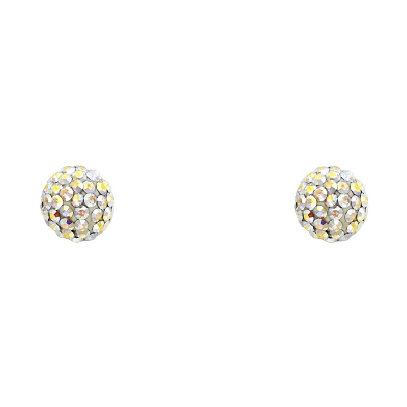 14K Gold Cz Round Crystal Ball Stud Earrings