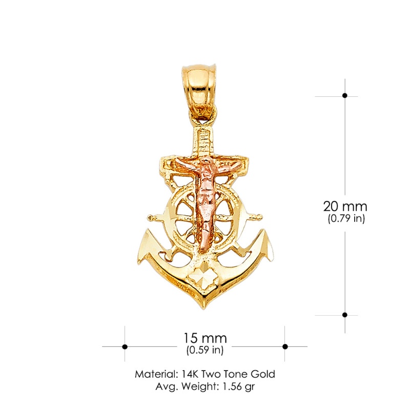 14K Gold Religious Crucifix Anchor Charm Pendant