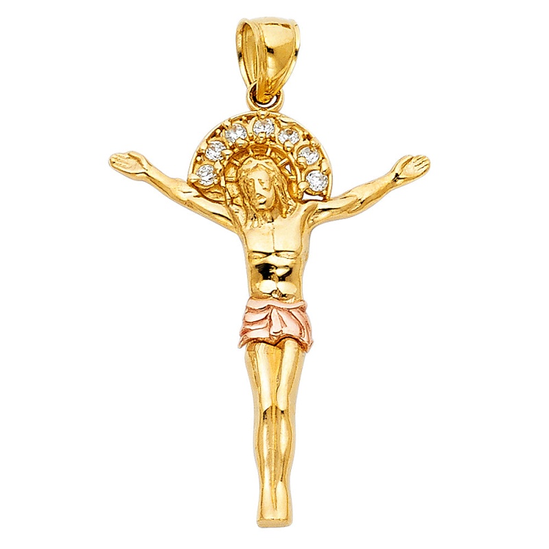 14K Gold Cz Religious Jesus Christ Body Charm Pendant