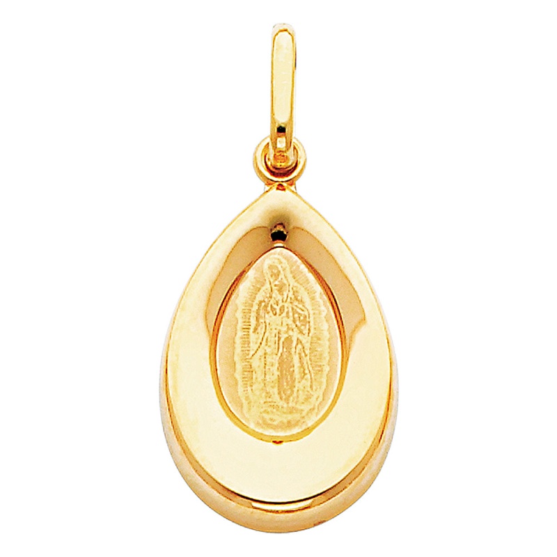 14K Gold Guadalupe Religious Drop Charm Pendant