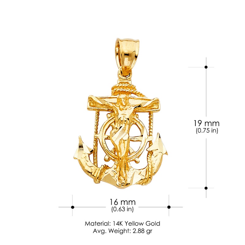 14K Gold Mariner Religious Crucifix Charm Pendant