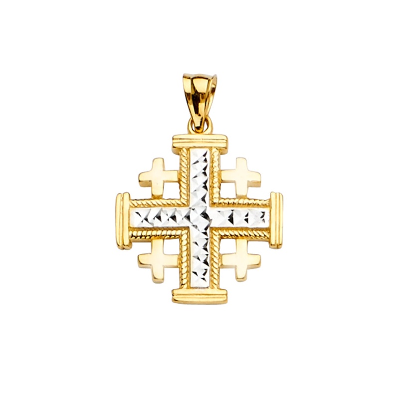 14K Gold Jerusalem Crusaders Cross Religious Pendant