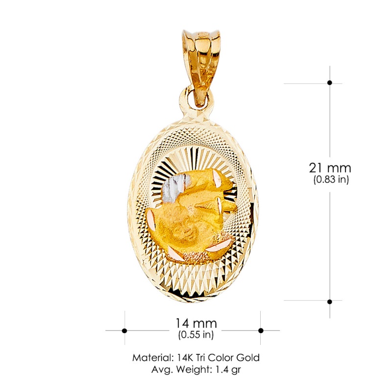 14K Gold Diamond Cut Baptism Stamp Religious Pendant