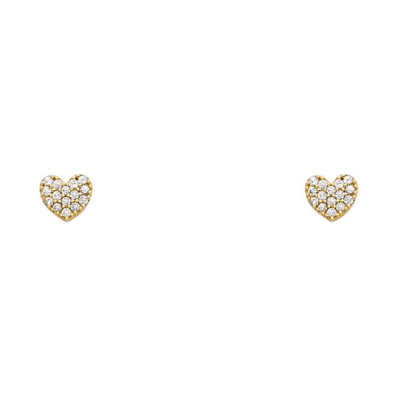 14K Gold Cz Heart Stud Earrings