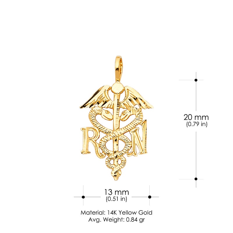 14K Gold Symbol Of Medical Service Rn Registered Nurse Charm Pendant
