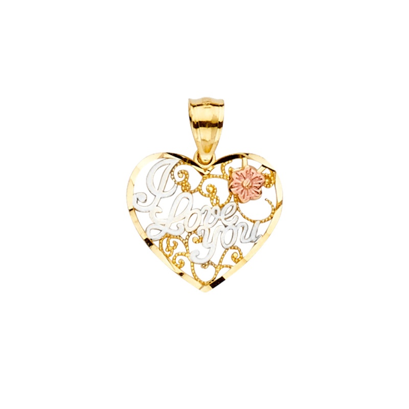 14K Gold 'I Love You' Heart Charm Pendant