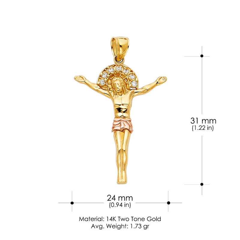14K Gold Cz Religious Jesus Christ Body Charm Pendant