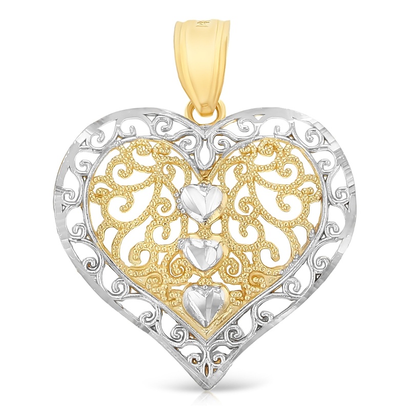 14K Gold Fancy Heart Charm Pendant