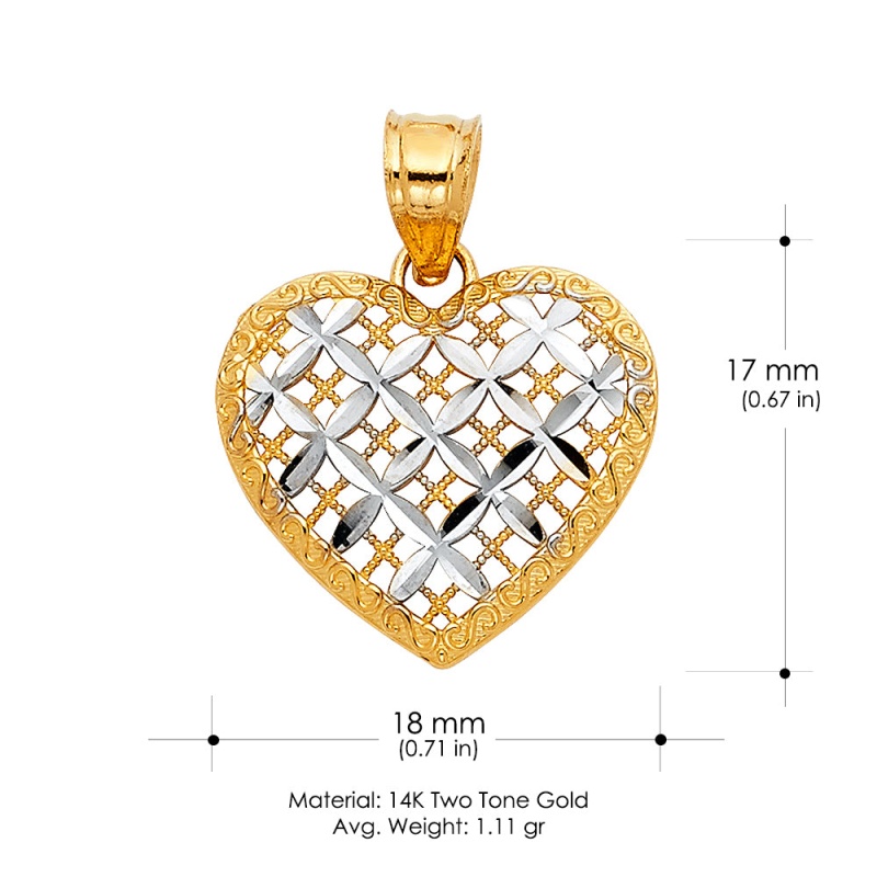 14K Gold Fancy Checkered Heart Charm Pendant