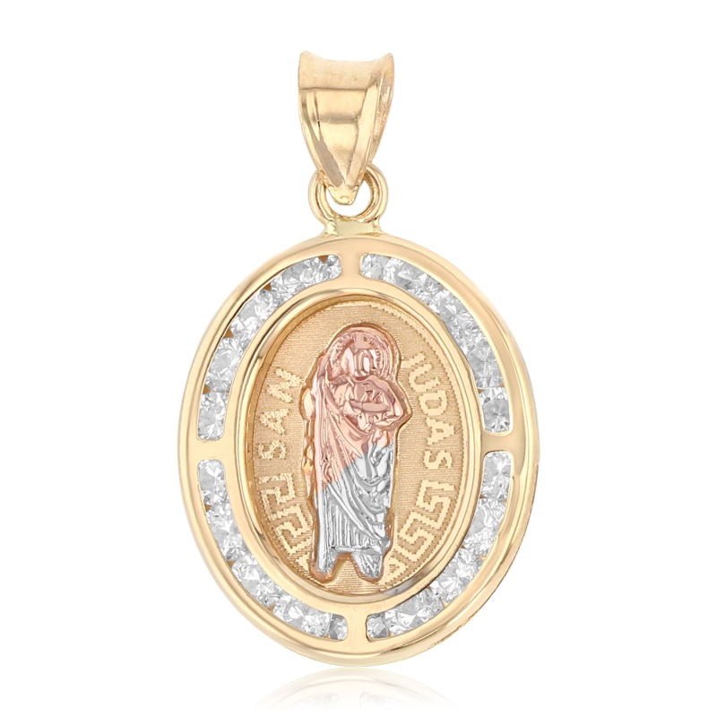 14K Gold Cz San Judas Medal Religious Pendant
