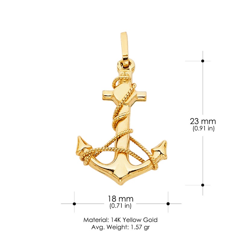 14K Gold Anchor Charm Pendant