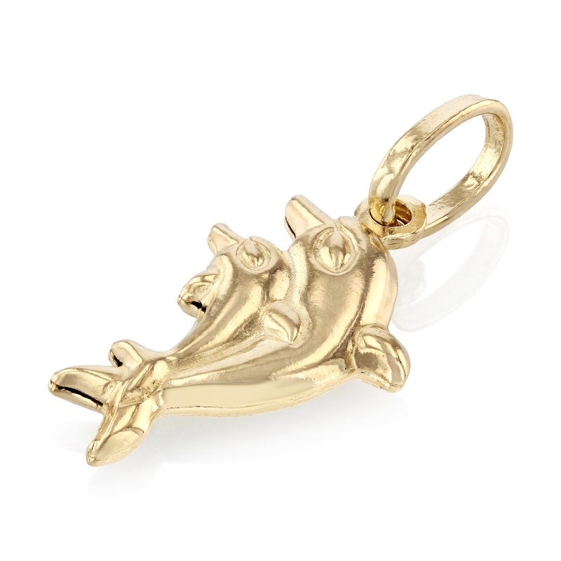 14K Gold Double Dolphin Prosperity Charm Pendant