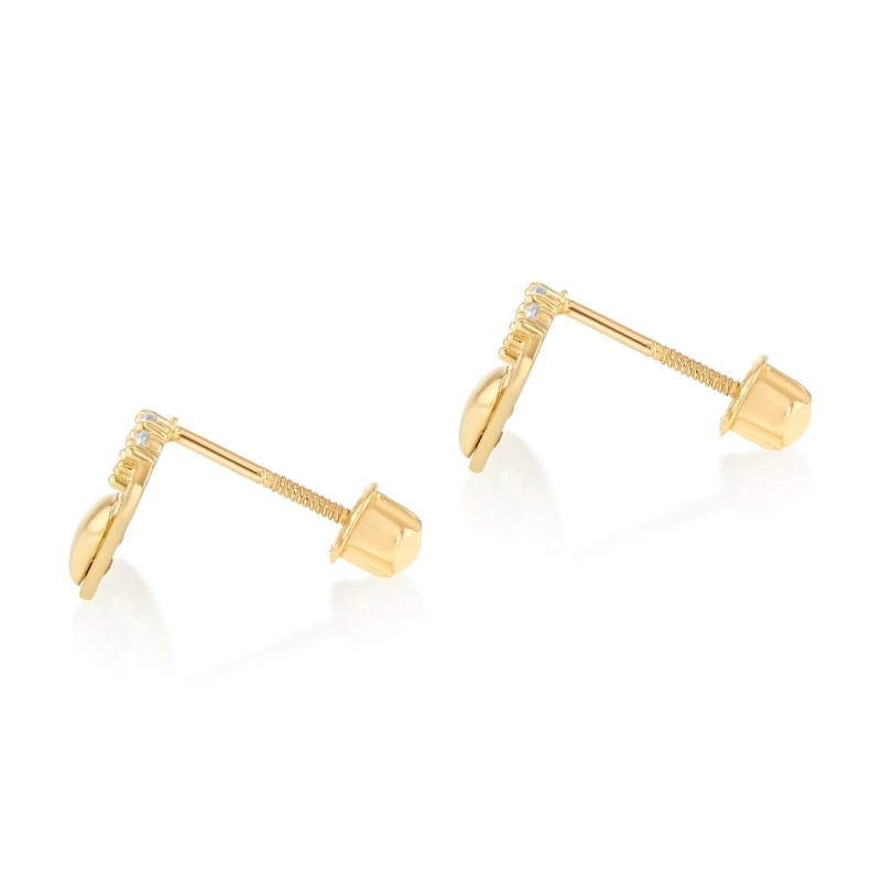 14K Gold Cz Heart Stud Earrings