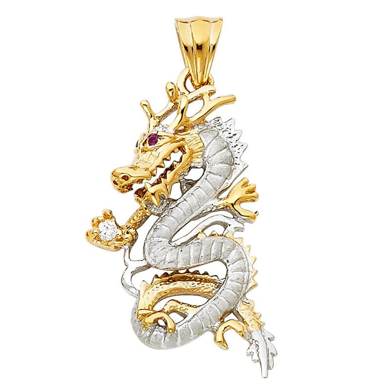 14K Gold Cz Dragon Charm Pendant