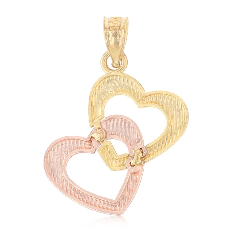 14K Gold Double Hanging Heart Charm Pendant