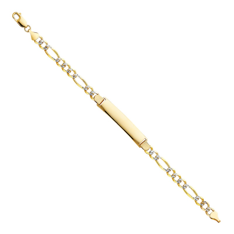 14K Solid Gold Figaro 3+1 Wp Id Bracelet - 8'