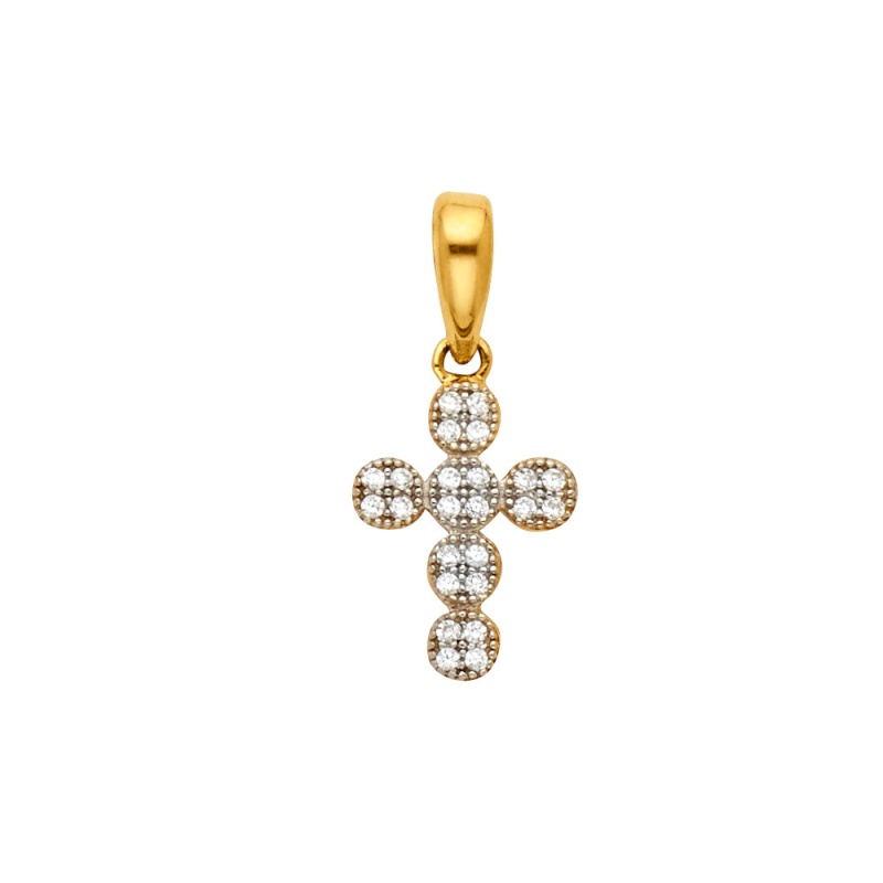 14K Gold Cz Smalll Cross Religious Pendant