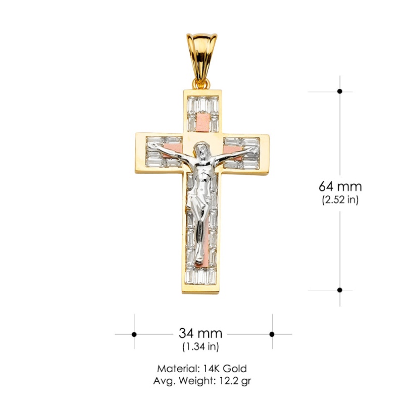 14K Gold Cz Crucifix Cross Religious Pendant