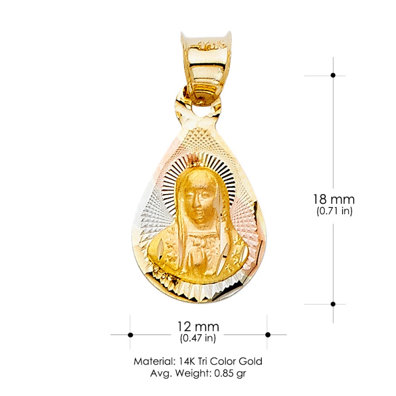 14K Gold Religious Guadalupe Stamp Charm Pendant