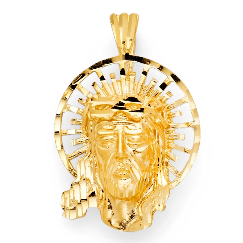 14K Gold Religious Jesus Head Charm Pendant