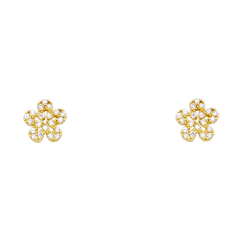 14K Gold Cz Flower Stud Earrings