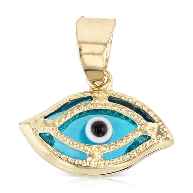 14K Gold Evil Eye Charm Pendant