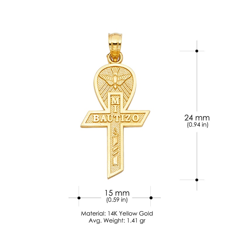 14K Gold Religious Baptism Cross Charm Pendant